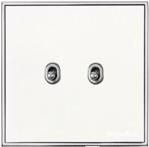 Executive Range Matt White with Polished Chrome, EX20 - 2 Gang Stockholm Toggle
