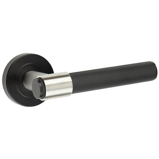 Frelan, Nero T-Bar Knurled Door Handle on Rose Matt Black, Door Handles, Lever Handles On Round Rose