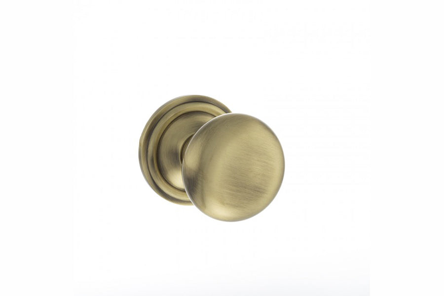 Old English Harrogate Solid Brass Mushroom Mortice Knob on Concealed Fix Rose - Antique Brass - Default