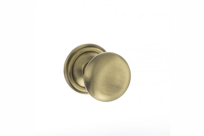 Old English Harrogate Solid Brass Mushroom Mortice Knob on Concealed Fix Rose - Antique Brass - Default