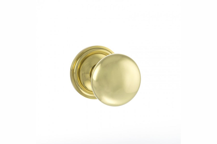 Old English Harrogate Solid Brass Mushroom Mortice Knob on Concealed Fix Rose - Polished Brass - Default