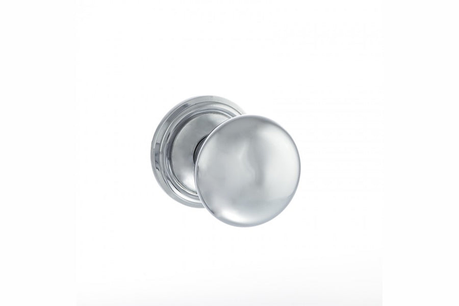Old English Harrogate Solid Brass Mushroom Mortice Knob on Concealed Fix Rose - Polished Chrome - Default