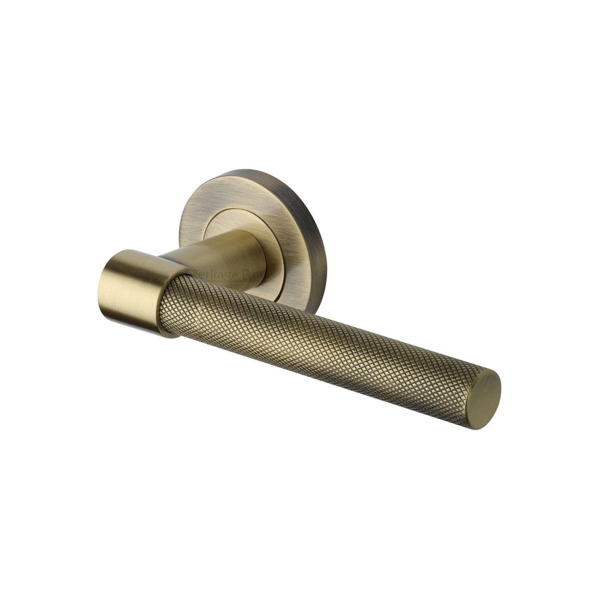 Phoenix Knurled Door Handle on Round Rose by M Marcus - Heritage Brass