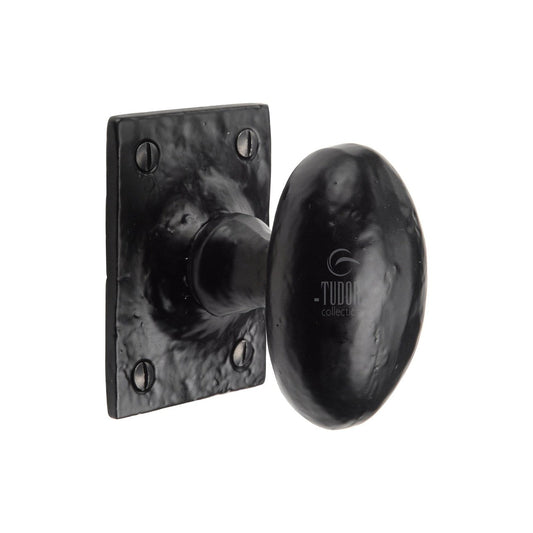 Oval Mortice Door Knob on Rose Black Iron by M Marcus - Heritage Brass