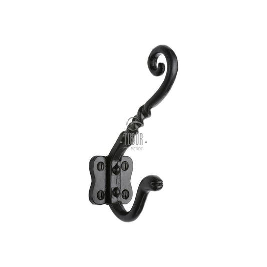 Tudor Curled Hat & Coat Hook Black Iron by M Marcus - Heritage Brass