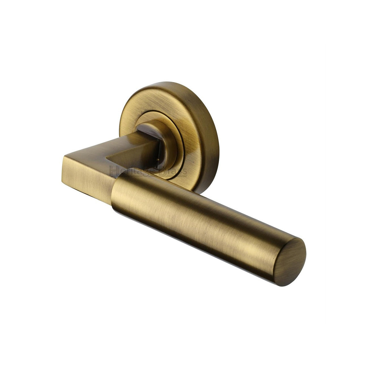 Bauhaus Door Handle on Round Rose by M Marcus - Heritage Brass