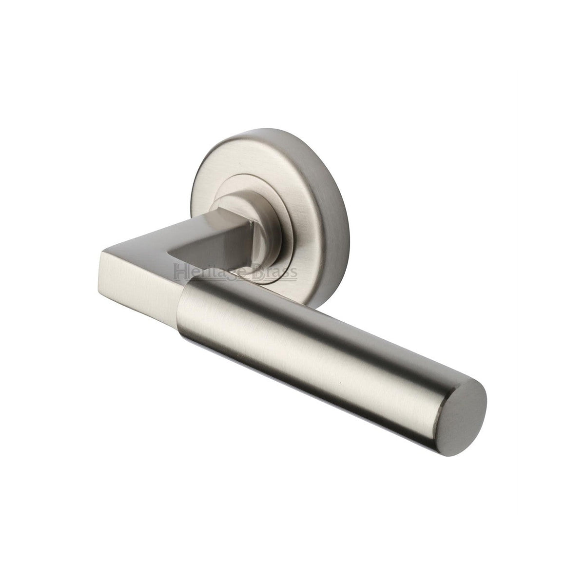 Bauhaus Door Handle on Round Rose by M Marcus - Heritage Brass