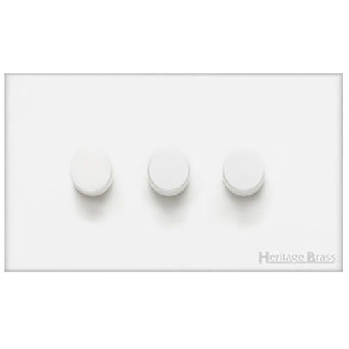 Windsor Range Matt White Switches & Sockets, WNW - 3 Gang TED Dimmer (Compatible with LED Lamps) by Heritage Brass By M-Marcus