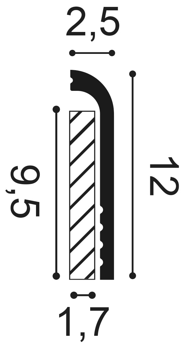 Sx185.Cover Skirting     Size: 2.5x12.0.  (cm) ~ €/ Per Mtr